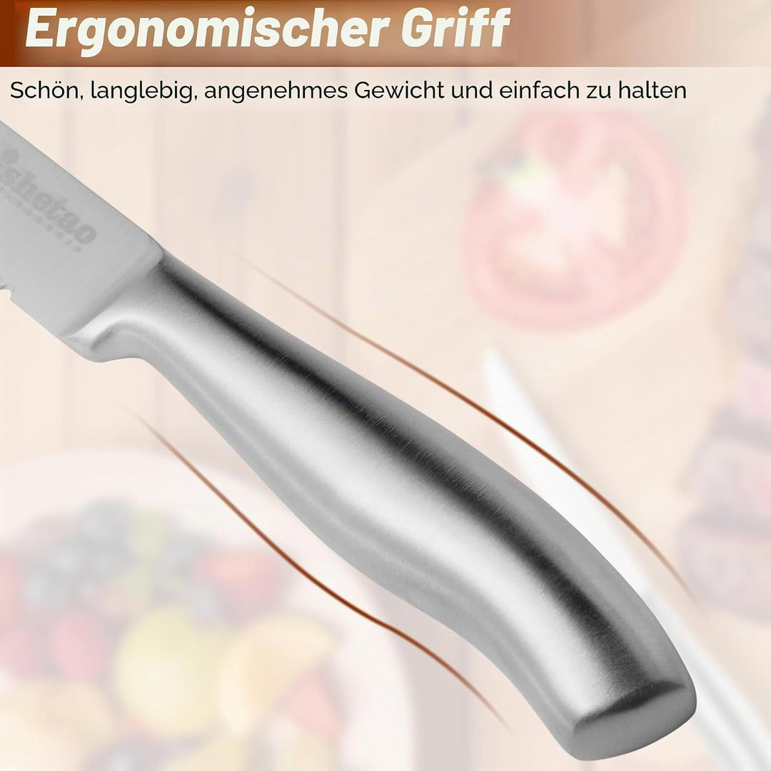 isheTao Steakmesser-Set, 6-teilig, Extra Scharfe Klinge, Wellenschliff, spülmaschinengeeignet, 12 cm