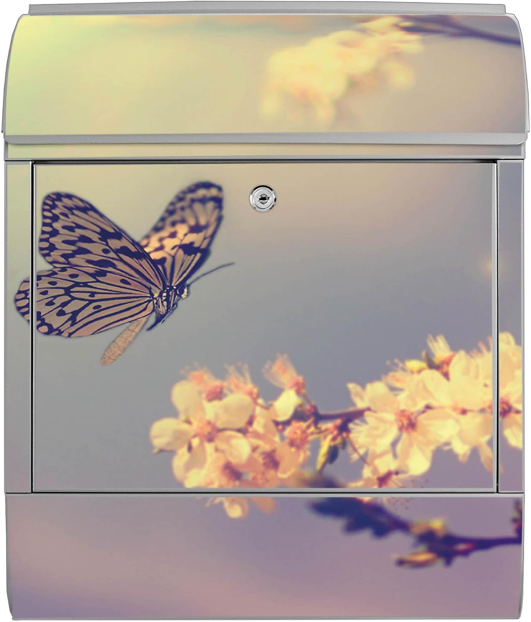 banjado® Design Briefkasten mit Motiv Tag Im Mai 39x47x14cm &amp; 2 Schlüssel - Briefkasten Stahl Silber