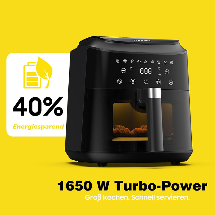 Airfryer XL 6L, Heissluftfritteuse mit Sichtfenster, Heissluftfriteuse mit Touch Screen, 9 Programme