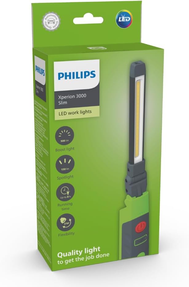 Philips Xperion 3000 Slim LED-Arbeitsleuchte, superschlanke wiederaufladbare Werkstattlampe, Taschen
