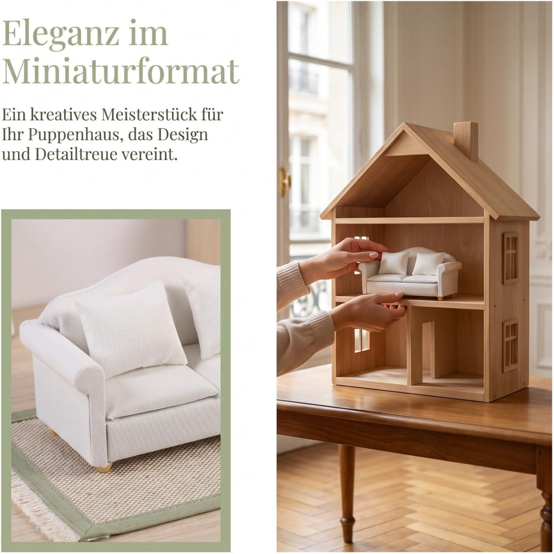 Toyvian Miniatursofa Weiss Stoff Sofa Für Puppenhaus 1:12 Modell Möbel Für DIY Heimdekoration Und Mi