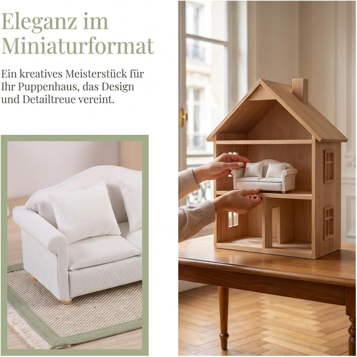 Toyvian Miniatursofa Weiss Stoff Sofa Für Puppenhaus 1:12 Modell Möbel Für DIY Heimdekoration Und Mi