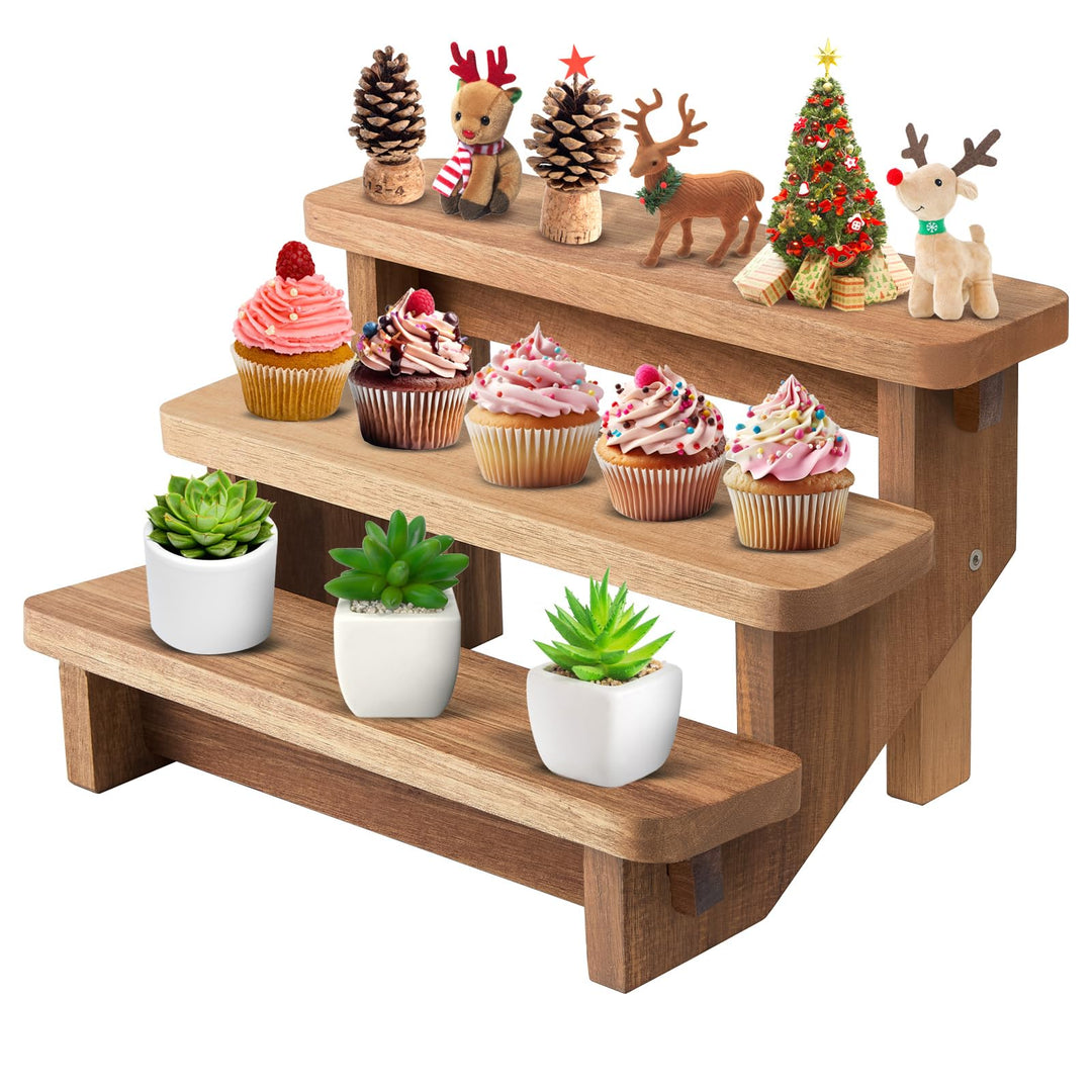 DUJUST Cupcake Ständer Holz für 12 Cupcakes, Tortenständer 3 Etagen mit lebensmittelechter Oberfläch
