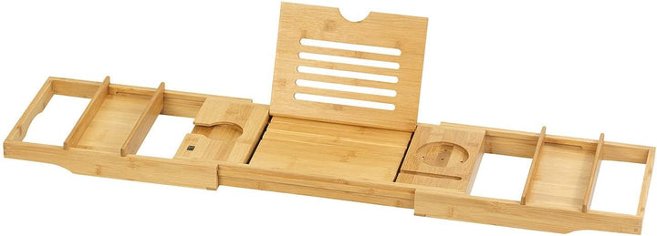 BadeStern Badewannenablage: Verstellbare Badewannen-Ablage & Bett-Tablett, Bambusholz, 75-109 cm (Ba