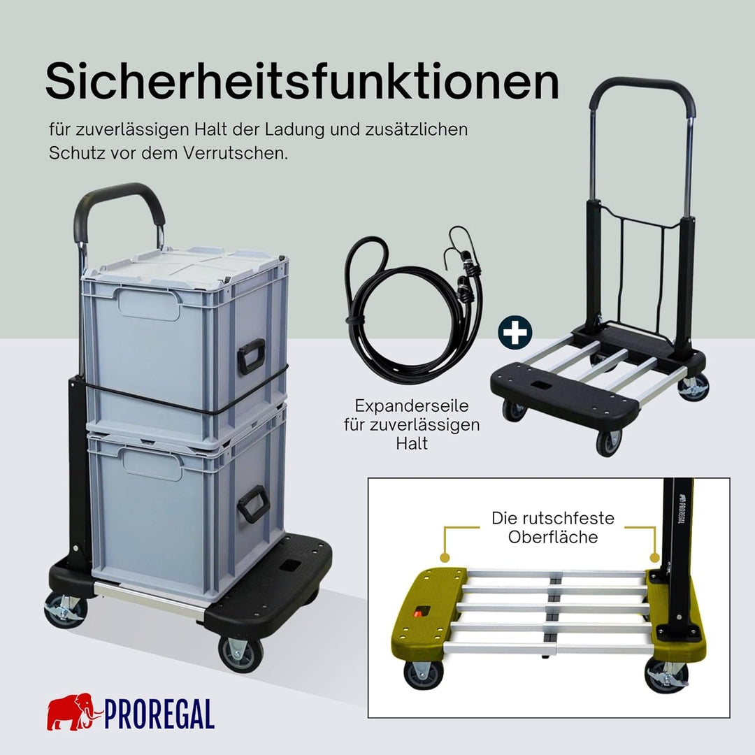 PROREGAL Klappbarer Profi-Transportwagen Taurus 150 | HxBxT 97x46x76cm | Traglast 150kg | Höhenverst