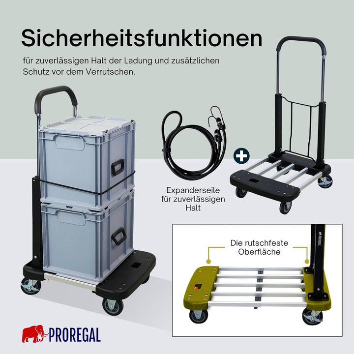 PROREGAL Klappbarer Profi-Transportwagen Taurus 150 | HxBxT 97x46x76cm | Traglast 150kg | Höhenverst