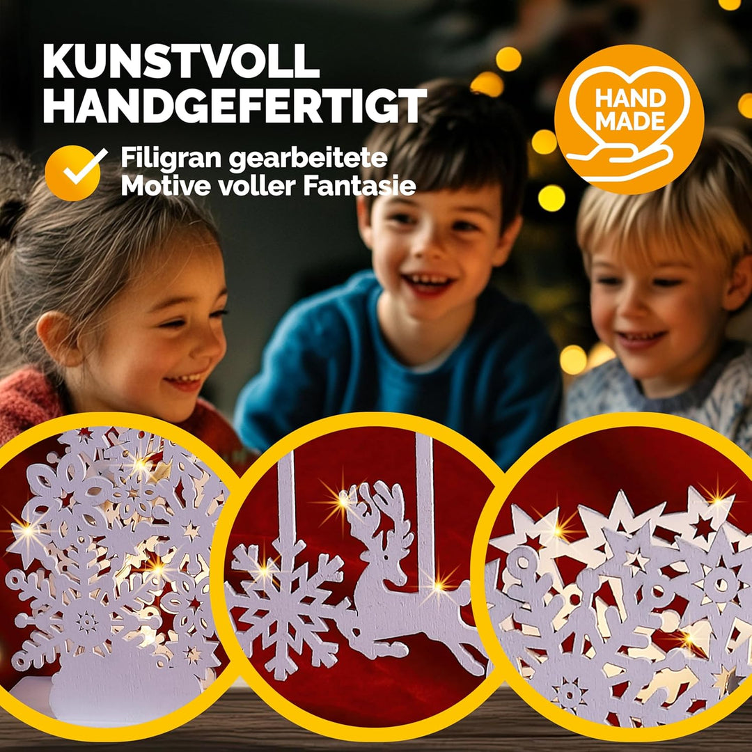 Monzana® Schwibbogen Weihnachten Batteriebetrieben Timer Kabellos Holz LED Beleuchtung Deko Lichterb