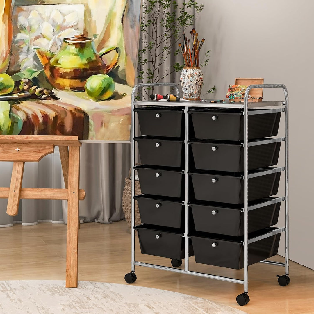 GOPLUS Rollwagen mit 10 Schubladen stapelbar, Rollcontainer mit Ablage & Metallgestell, Badregal, Au