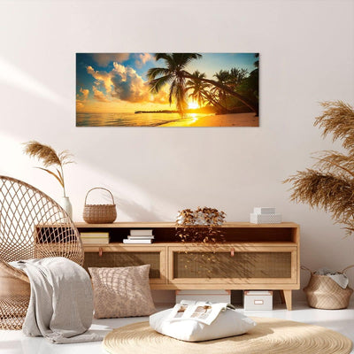 Wandbilder Dekoration Wohnzimmer Meer Strand Palme Panorama Bilder auf Leinwand 120x50cm Leinwandbil