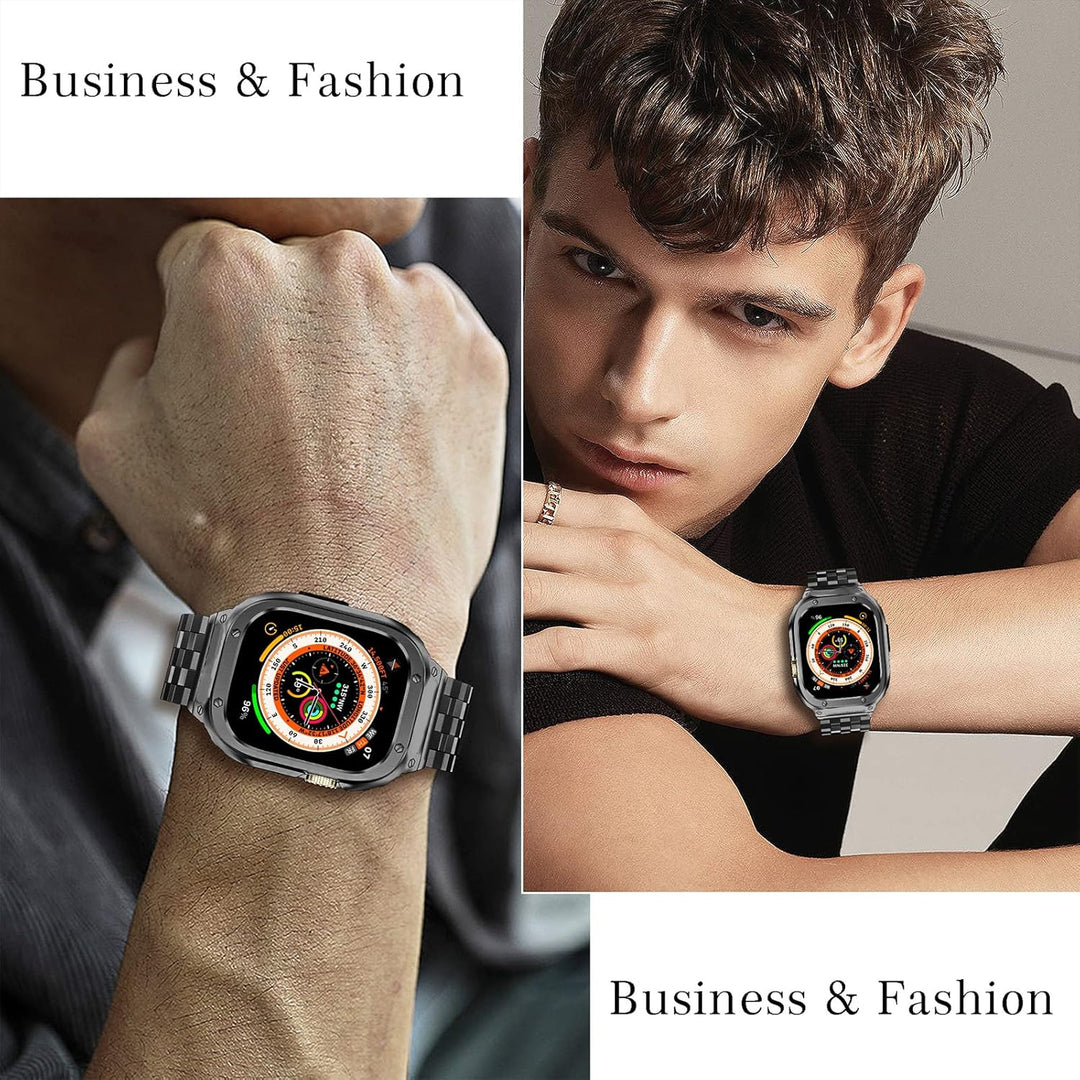 HASLFM Apple Watch Bänder kompatibel für iWatch Serie 9/8/7(45mm), Edelstahl Apple Watch Bänder mit