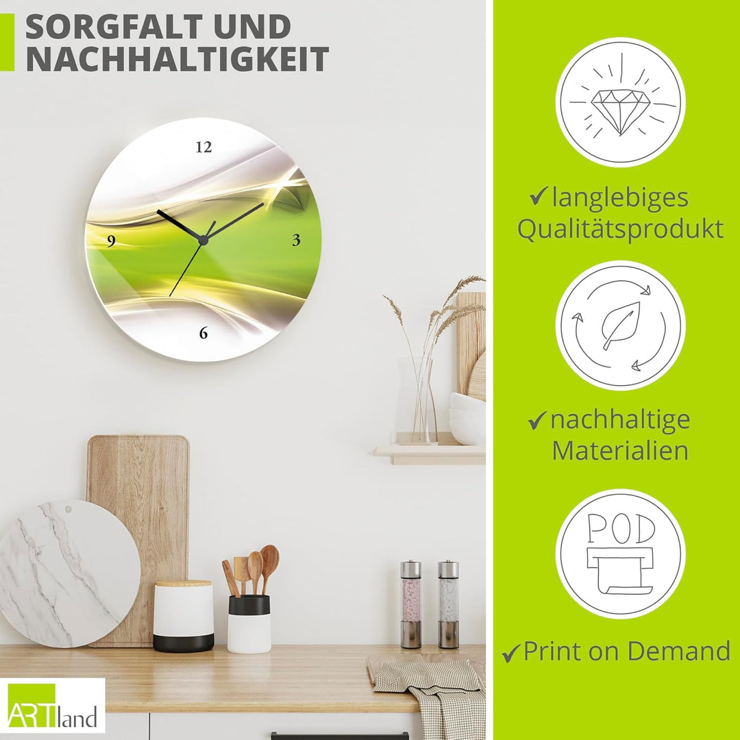 ARTLAND Wanduhr ohne Tickgeräusche Glas Quarzuhr Ø 30 cm Rund Lautlos Design Abstrakt Kunst Modern A
