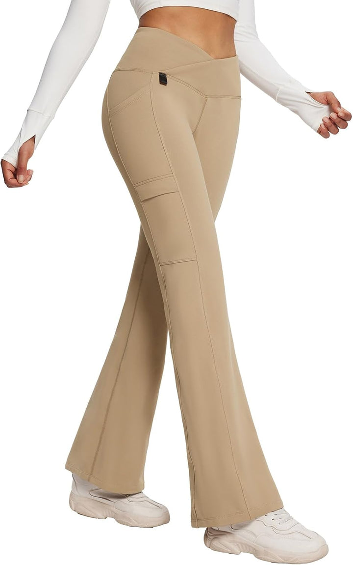 BALEAF Damen Thermo Hose Yogahose Bootcut Leggings Wasserabweisend Crossover Flare Leggings Warm Hig