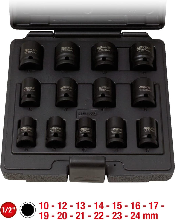 KS Tools 515.0900 1/2" 12-kant-Kraft-Stecknuss-Satz, kurz, 13-tlg.