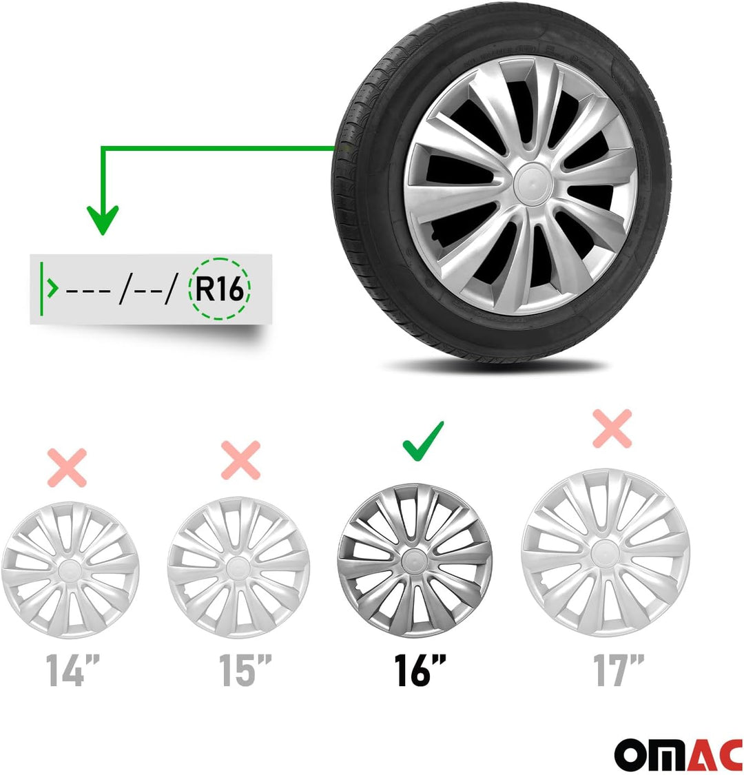 OMAC - ABS Silber Radkappen 40.6 cm 4er Set, Tapas para Rines 16, Premium Radabdeckungen 16 Zoll, R1