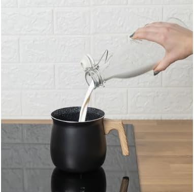 SìChef Milchtopf Aluminium 1,3 l Keramik Innenbeschichtung Griff Holzoptik