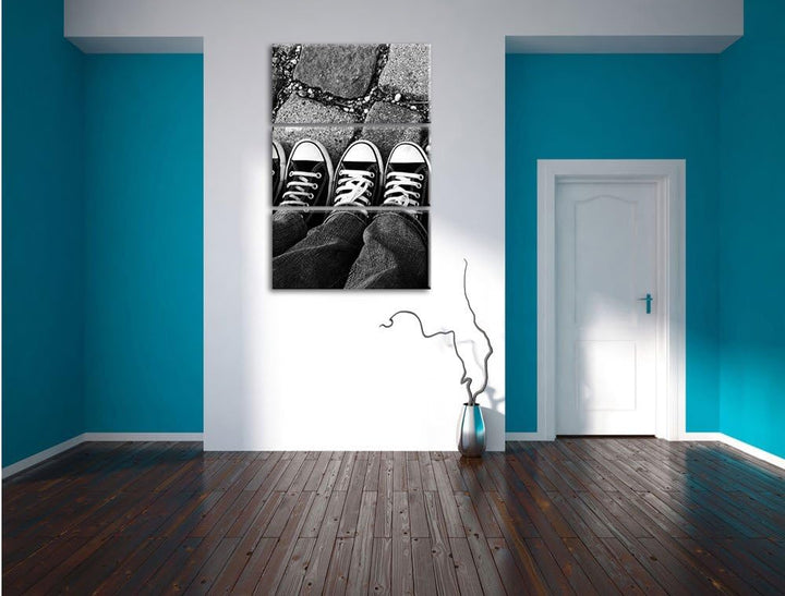 Pixxprint Lässige Schuhe als Leinwandbild/Grösse: 3 Teilig (120x80) cm/Wandbild/Kunstdruck/fertig be