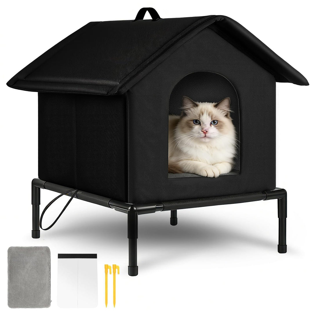 Katzenhaus Outdoor mit Erhöhten Design, Katzenhöhle für Draussen, Katzenhaus Für Draussen Wasserdich