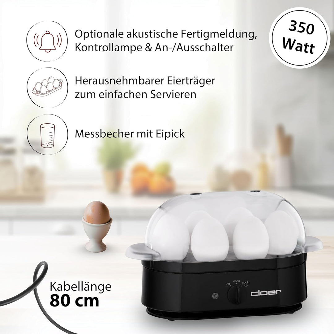 Cloer 6080 Eierkocher mit akustischer Fertigmeldung, 350 W,