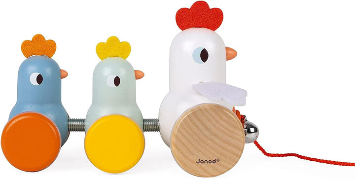 Janod - Henne mit Küken zum Ziehen aus Holz - Nachziehspielzeug - frühes Lernen für Kleinkinder - le