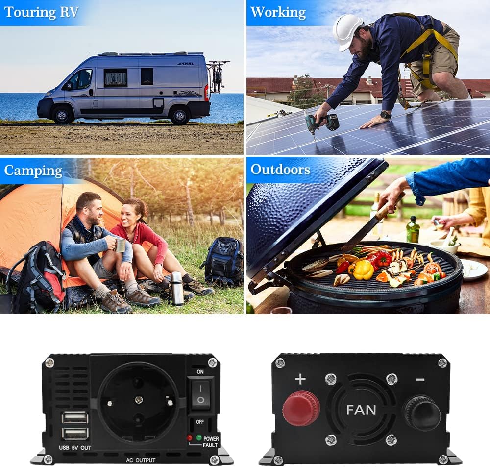 Yinleader Wechselrichter 900W 2000W 12V 230V Spannungswandler LCD mit 1 Steckdose 2 USB Anschlüsse
