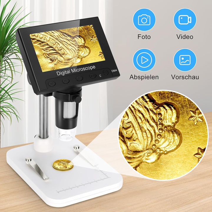 WADEO 4,3 Zoll LCD Digital Mikroskop 1000X, Tragbares Mikroskop für Kinder, USB Digitalmikroskop mit
