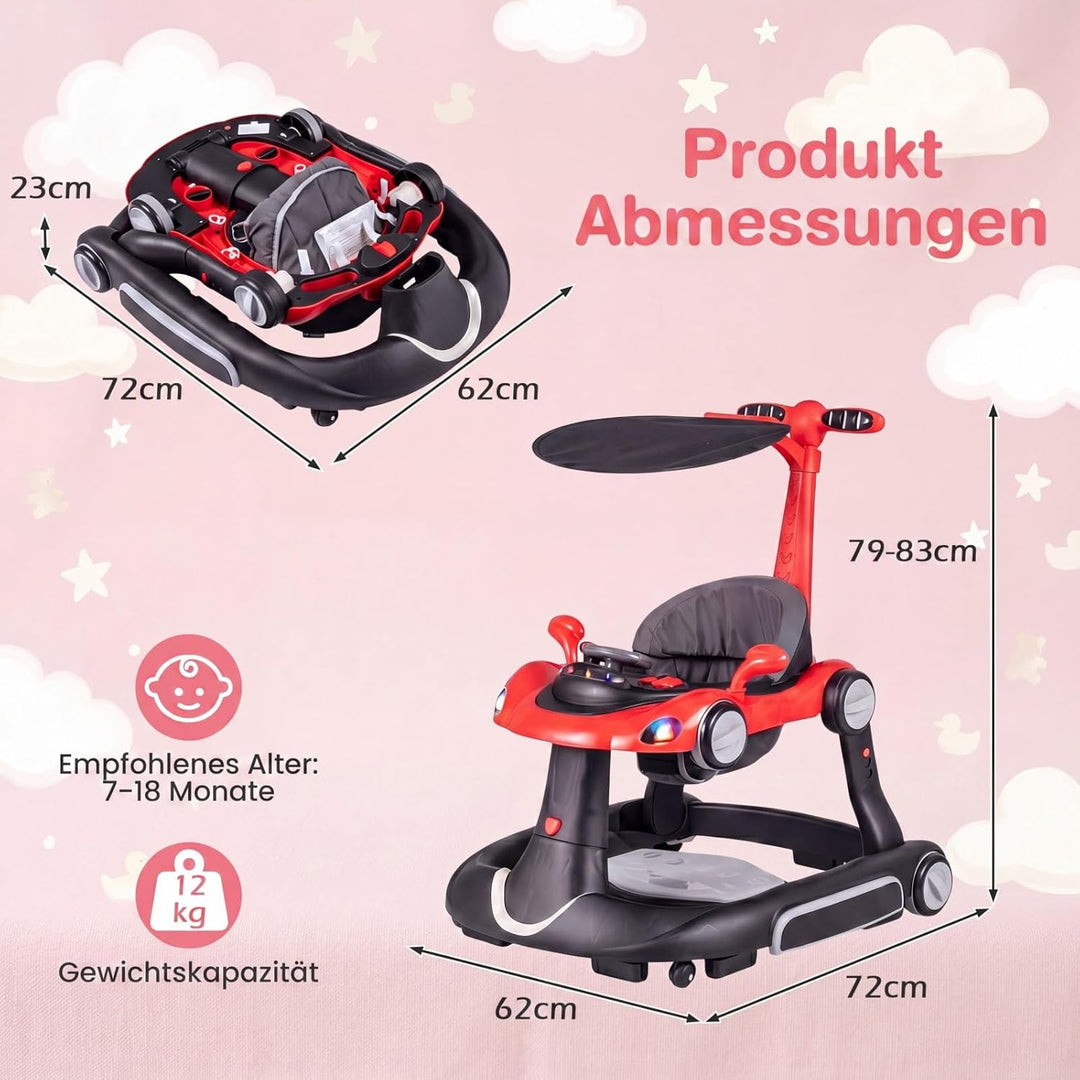COSTWAY 7 in 1 Lauflernhilfe mit Verdeck, Lauflerwagen mit einstellbarer Höhe & Geschwindigkeit, Bab