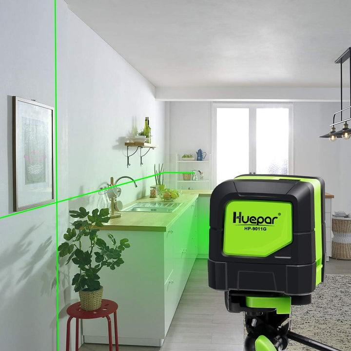 Huepar Kreuzlinienlaser Grün, DIY Linien Laser mit Selbstnivellierenden und Neigungsfunktion, H110°