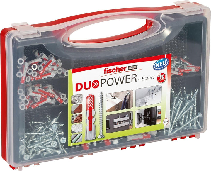 fischer RED-BOX DUOPOWER + Schrauben, Sortimentbox, 280-teilig mit Dübel in verschiedenen Grössen, v