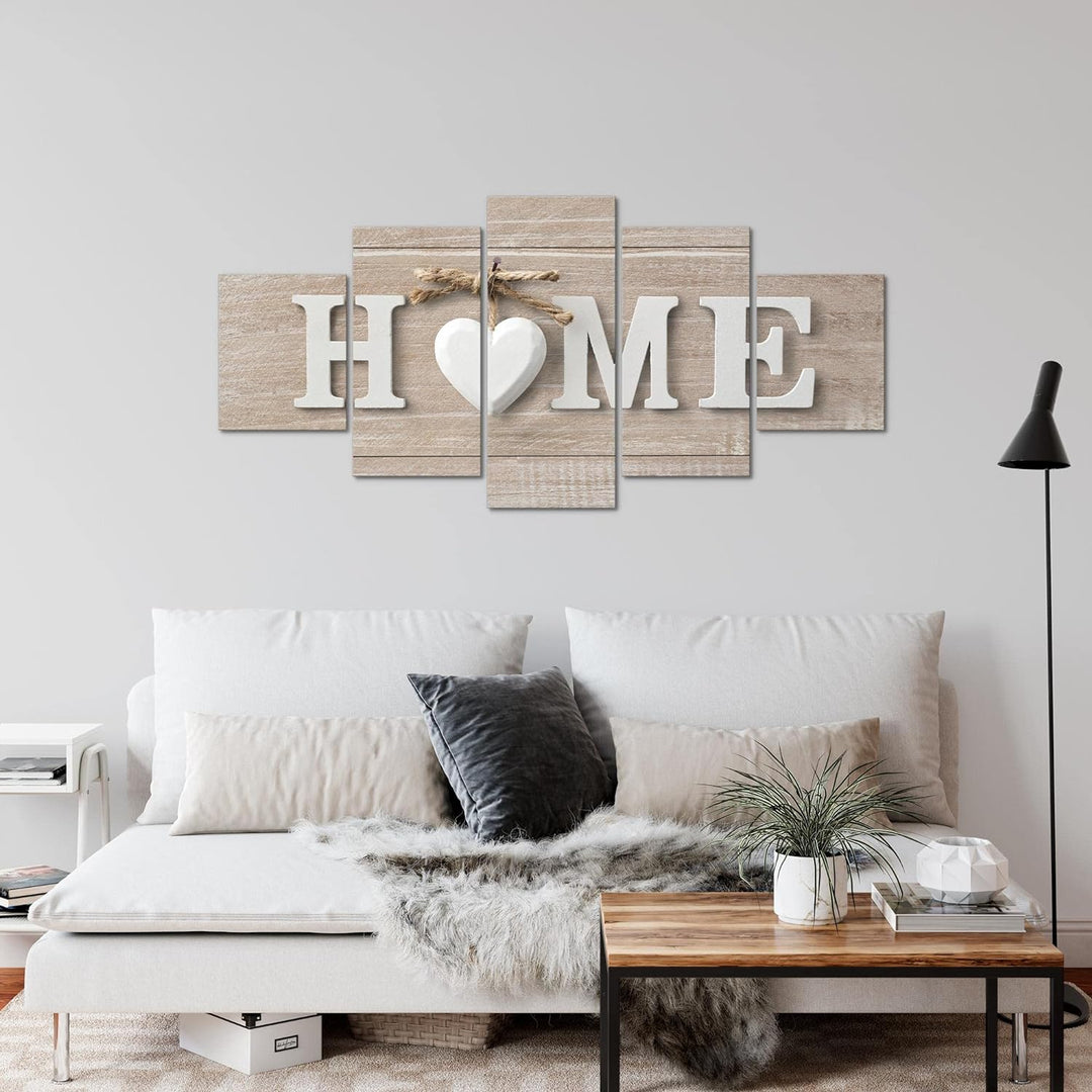 Runa Art Wandbilder Home Holz 5 Teilig Bild auf Vlies Leinwand Deko Wohnzimmer Holzoptik Spruch Beig