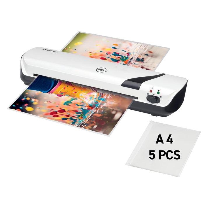 GBC Inspire+ A4-Laminiergerät, inkl. Starter-Set mit 5 Laminierhüllen (2 x 75 Mikron), Für 75 bis 12