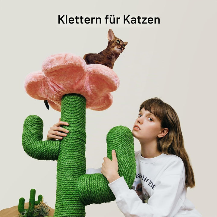 VETRESKA Kratzbaum mit Bett, 105 cm, Kratzbaum für Wohnungskatzen, extra grosser Sisal-Kratzbaum, ro