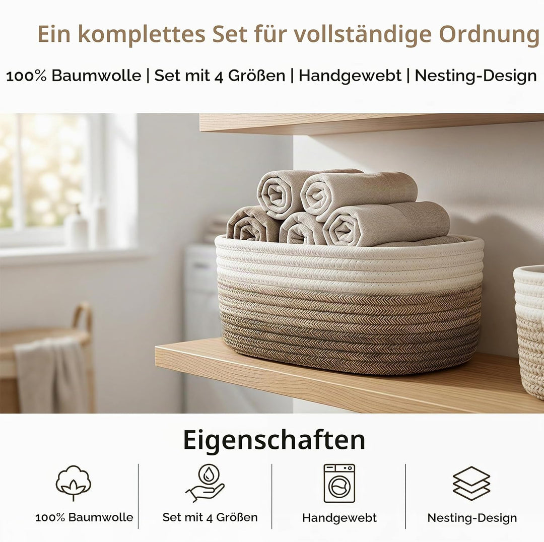 4 Stück Aufbewahrungskorb Geflochten Baumwollseil,Stapelbare Speicher Storage Basket,Stapelbare Korb