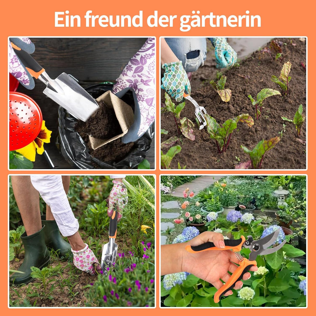Orangefarbenes Gartengeräte Set, Leichte Aluminiumlegierung Rostbeständig, Ideales Gartengeschenke,