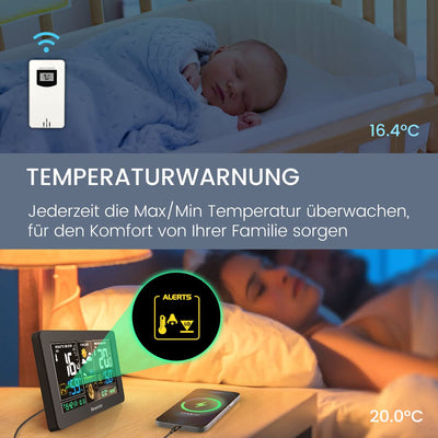 Newentor Wetterstation Funk mit 2 Aussensensoren - Funkwetterstation mit Wettervorhersage, Temperatu