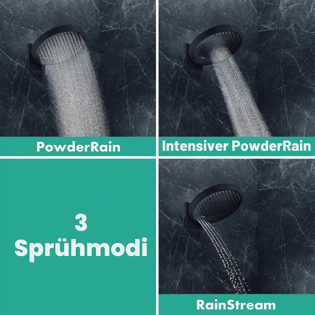 hansgrohe Duschkopf Regendusche Rainfinity (360mm, rund, 3 Strahlarten, Wandmontage) Mattschwarz