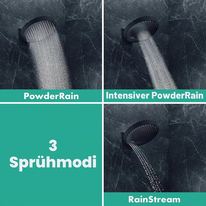 hansgrohe Duschkopf Regendusche Rainfinity (360mm, rund, 3 Strahlarten, Wandmontage) Mattschwarz
