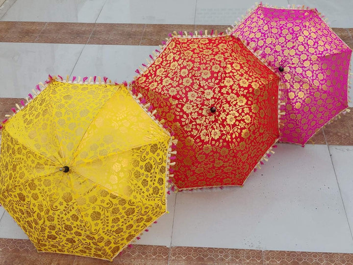Worldoftextile 5 Stück gemischte indische Hochzeits-Regenschirme, handgefertigt, Vintage-Sonnenschir