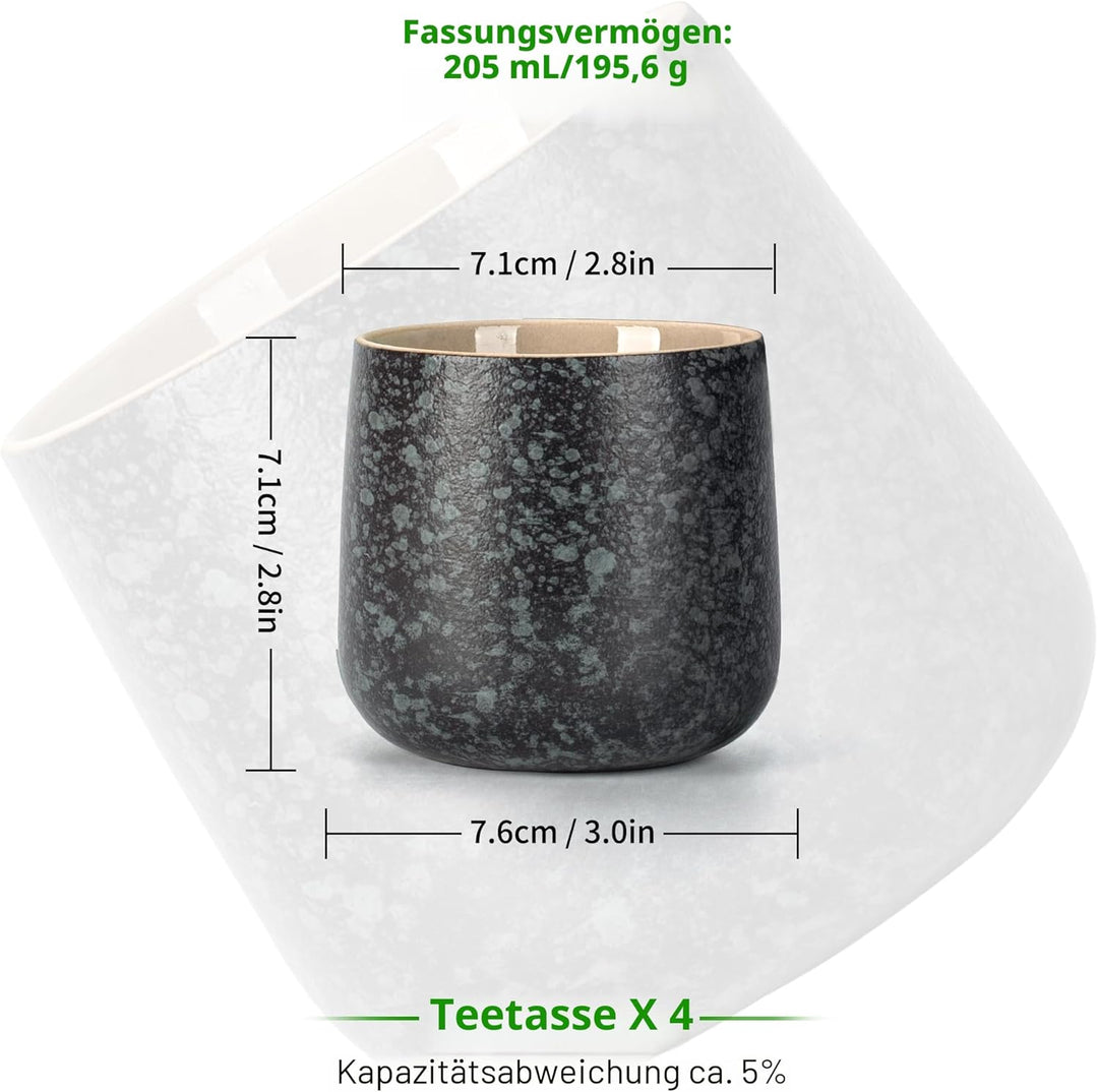 TEANAGOO Keramische japanische Teetasse, 7,2Oz / 205 ml, Charcoal Grey, H17, 4 Stück/Karton, Besetzt