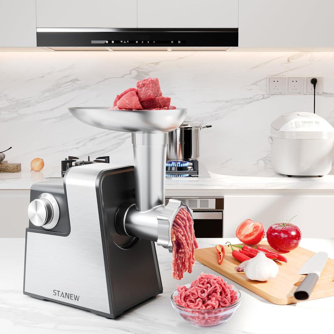 Elektrischer Profi-Fleischwolf STANEW mit 5 Schneidensystem - 2500W Edelstahl-Motor für Hackfleisch,