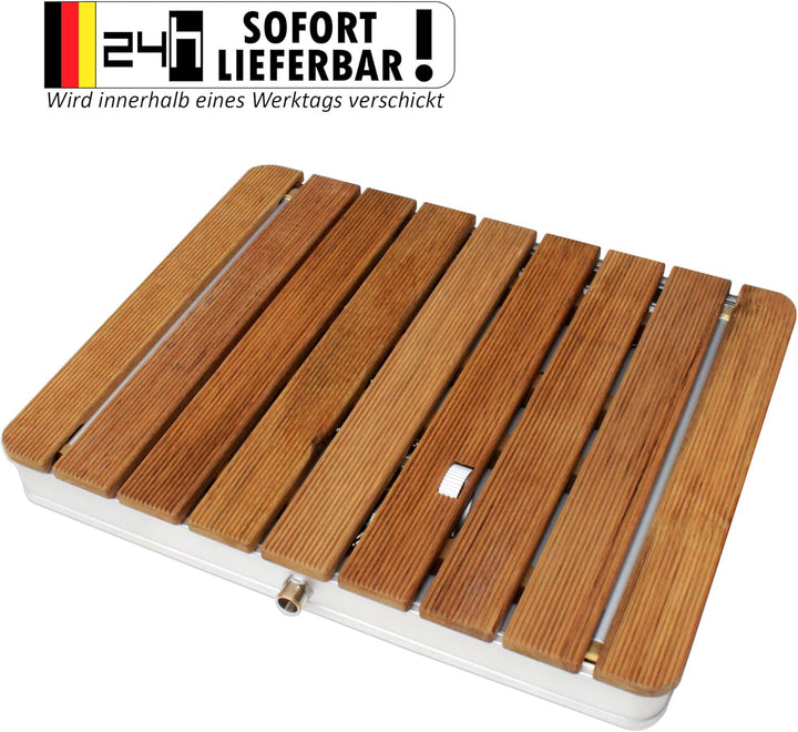 @tec Gartendusche Aussendusche aus massivem Teak-Holz, Mobile Bodendusche Campingdusche, Sauna- & Po