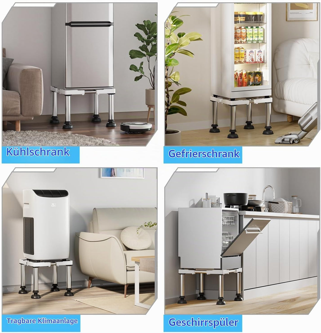 DEWEL Untergestell Kühlschrank Sockel Höhe 30-33cm Verstellbare 4 Stabile Saugnapf Füsse unterschran