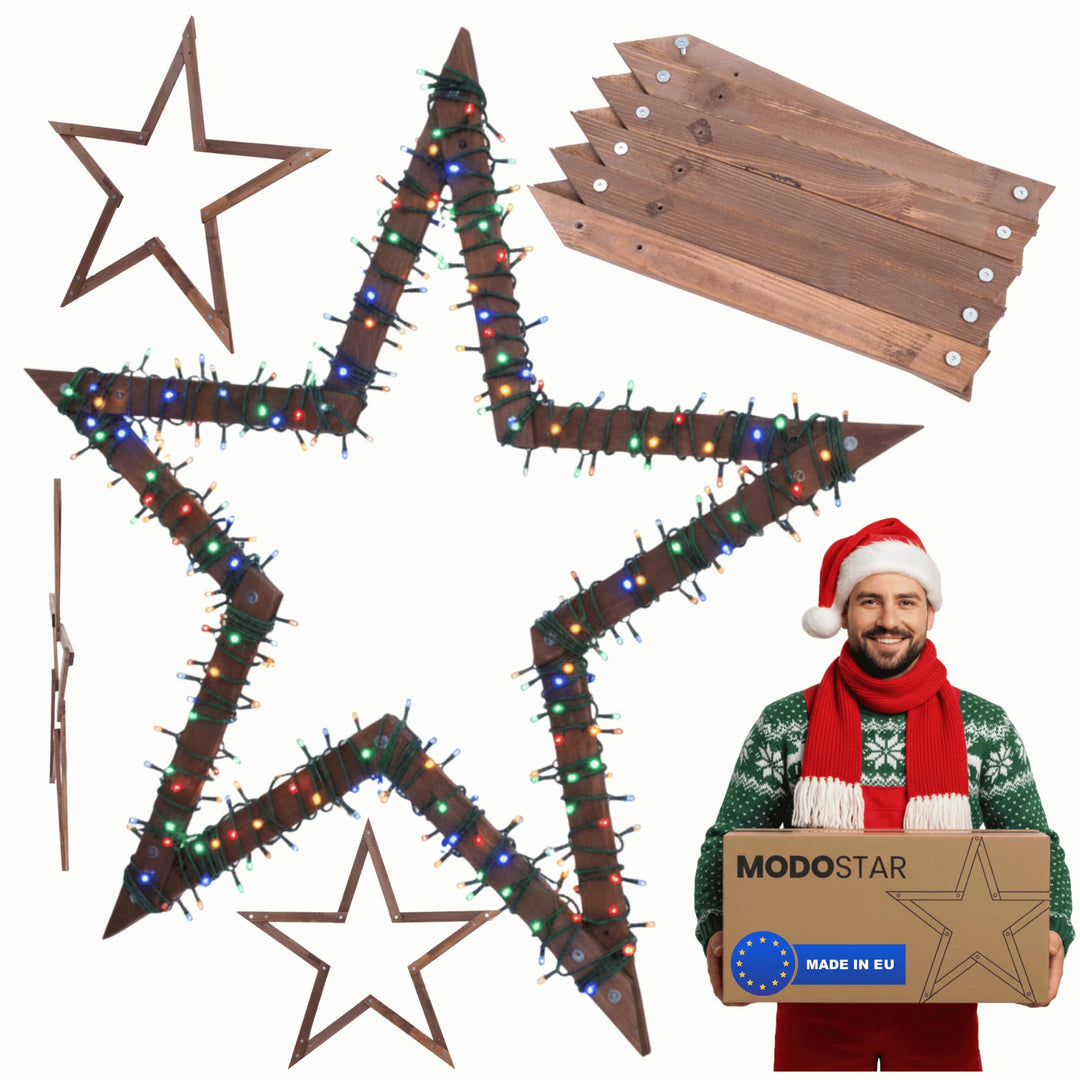 MODO24 DIY Stern MODOSTAR 2D Weihnachtsstern Set aus FSC Holz, Sternabmessungen: 114 cm, zum Aufstel