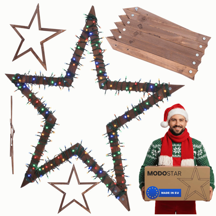 MODO24 DIY Stern MODOSTAR 2D Weihnachtsstern Set aus FSC Holz, Sternabmessungen: 114 cm, zum Aufstel