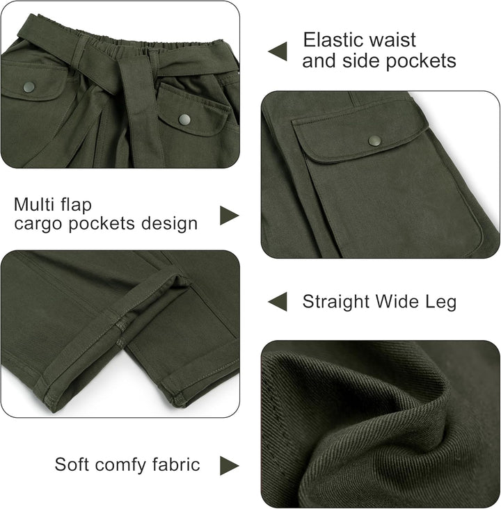 Rolanko Baggy Cargo Jeans für Mädchen, Elastische Hose mit Hoher Taille und Weitem Bein Y2K Jeanshos