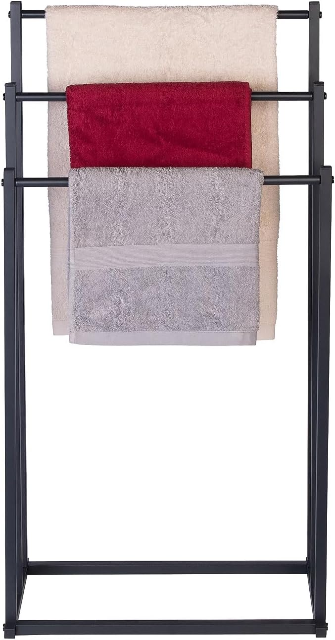 Carlo Milano Standhandtuchhalter: Handtuchständer mit 3 Stangen, Metall, schwarz (Handtuchhalter Bad
