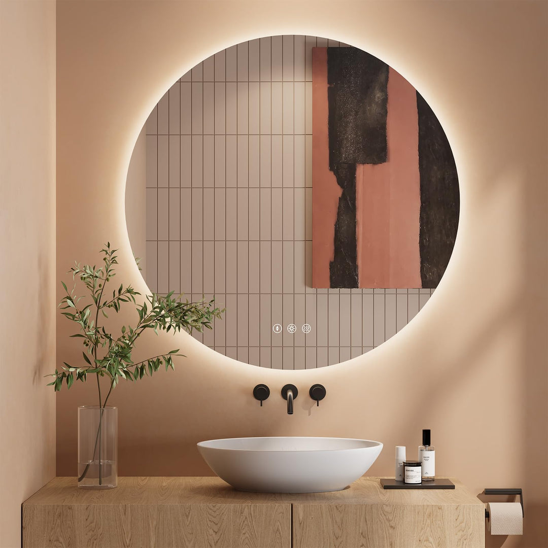 Dripex Badezimmerspiegel Led Badspiegel Rund, Touch-Schalter, Dimmbar, 3 Lichtfarbe Einstellbare Spi