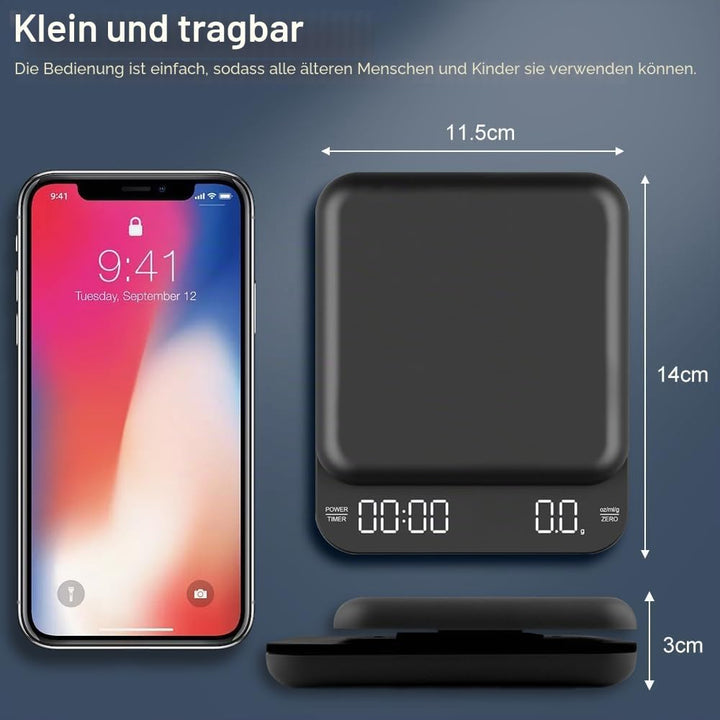 OBEST Digitale Mini Kaffeewaage mit Timer,Wiederaufladbare Espressowaage,3kg/0,1g Hochpräzise Elektr