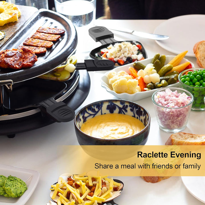 8er Set Raclette Pfännchen antihaftbeschichtet, Mini Grill Pfännchen Ersatz mit 8 Schaber und buntem