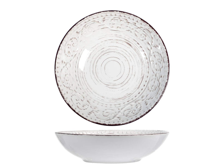 H&H 825736 Courtyard Set 6 Suppenteller, Stoneware, Weiss, 20 cm