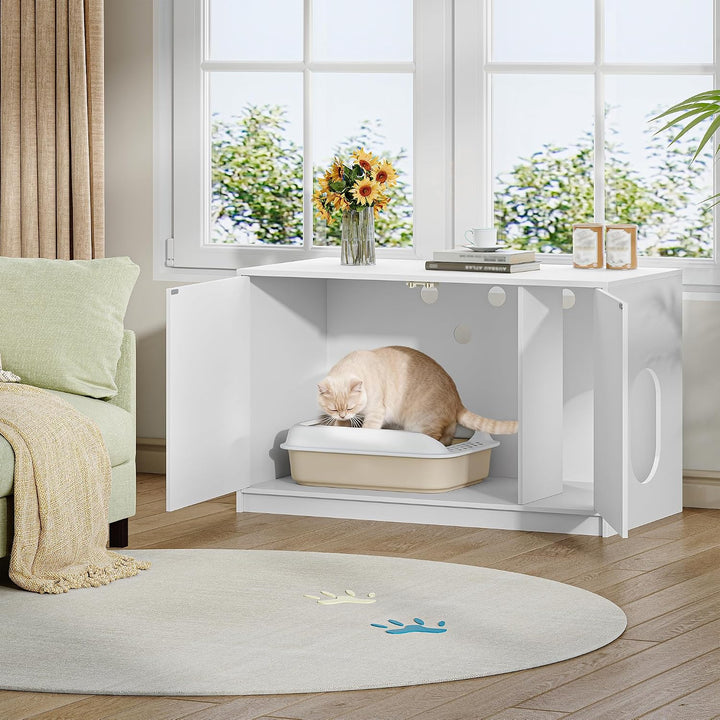 Katzenklo Schrank, Versteckte Katzenschrank, 100x50x60,5cm, Weiss | Katzentoilette Möbel, Katzenschr